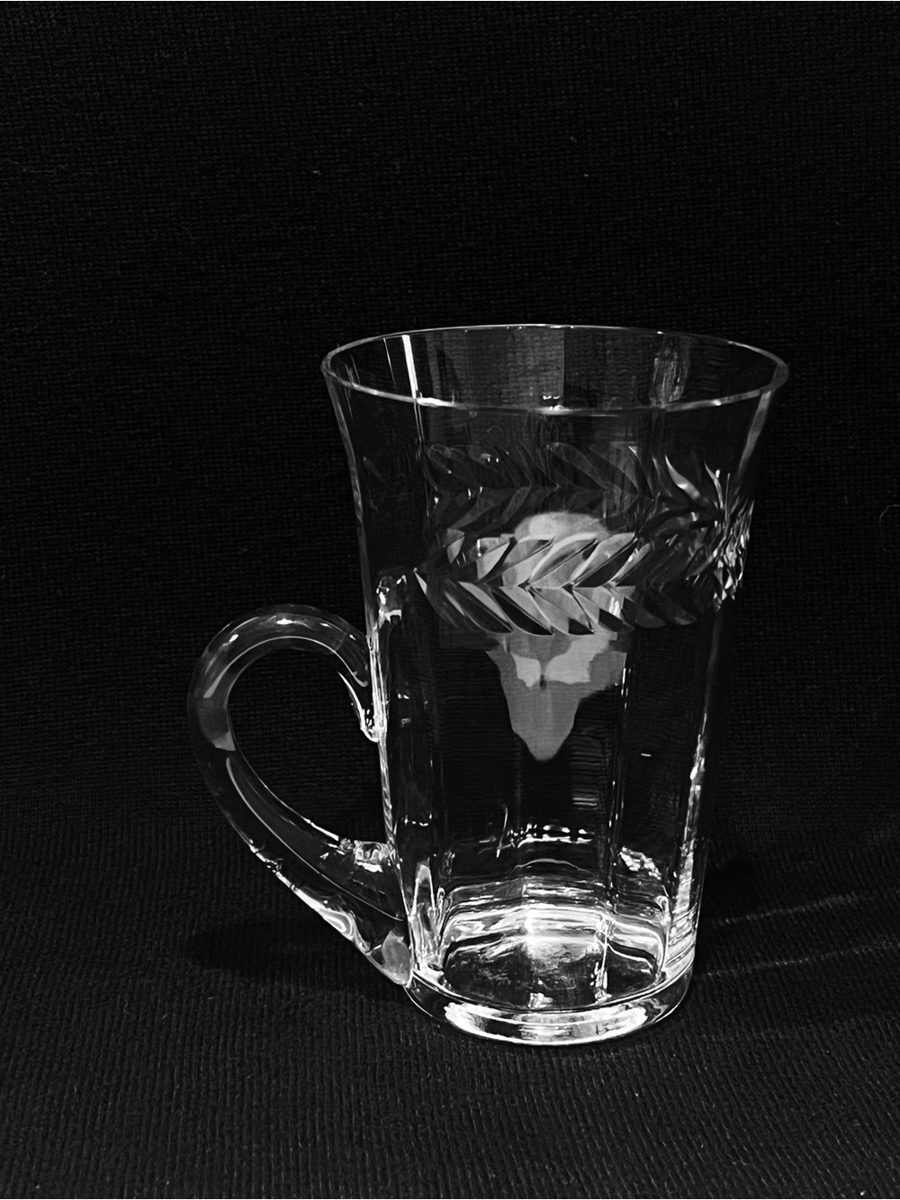 Vtg Seneca Laurel Wreath-Clear Handled Flat Ice Tea Etched Crystal Glass 4.5”